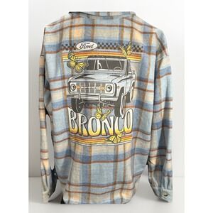 Official Ford Bronco Size XXL‎ Women's Blue Plaid Button Up Shacket NWT